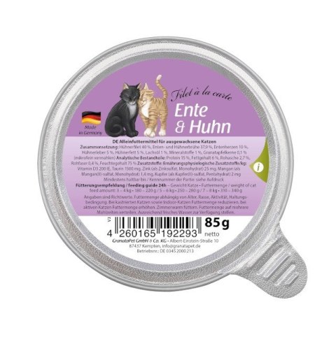 GranataPet Filet a la carte kaczka z kurczakiem karma mokra dla kota 85g GranataPet Filet a la carte kaczka z kurczakiem karma mokra dla kota 85g