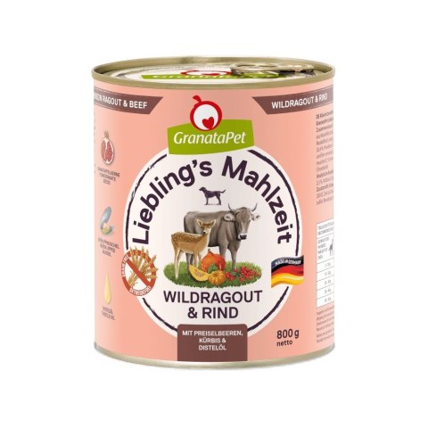 GranataPet Liebling´s Mahlzeit dziczyzna i wołowina mokra karma dla psa 800g GranataPet Liebling´s Mahlzeit dziczyzna i wołowina mokra karma dla psa 800g
