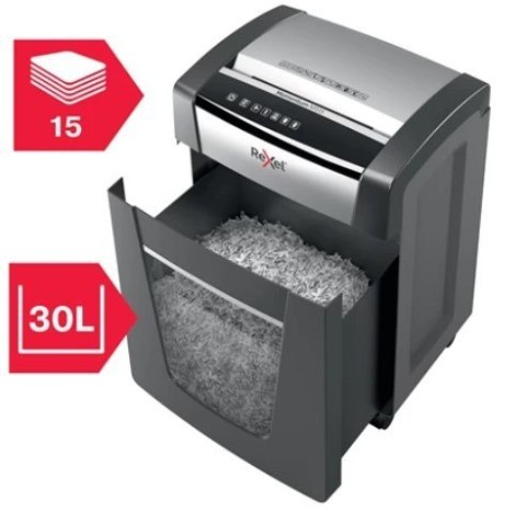Rexel Niszczarka Momentum M515, P-5, 30L, 15 kartek, tnie na ścinki 2 x 15 mm, czarna Rexel Niszczarka Momentum M515, P-5, 30L, 15 kartek, tnie na ścinki 2 x 15 mm, czarna
