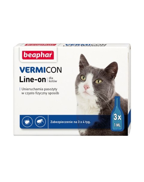 BEAPHAR VERMIcon Line-on Cat - krople przeciw pasożytom dla kota - 3x 1ml