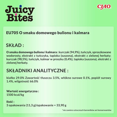 INABA Juicy Bites O smaku domowego bulionu i kalmara - przysmak dla kota - 3x11,3 g