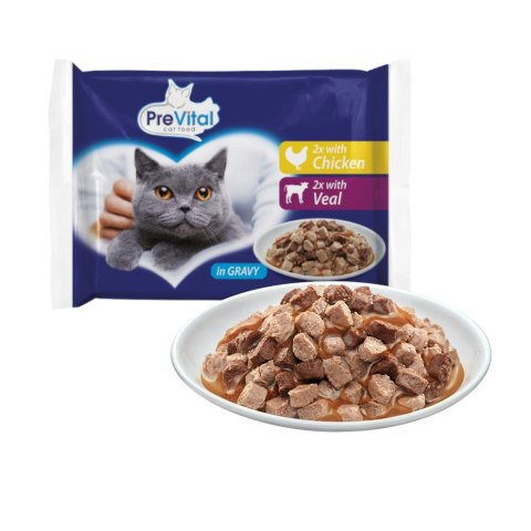 PREVITAL kurczak,cielęciną w sosie dla kotów 4x100g