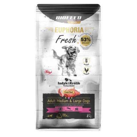 BIOFEED Euphoria Fresh Meat Adult Medium & Large Indyk i Królik 2kg BIOFEED Euphoria Fresh Meat Adult Medium & Large Indyk i Królik 2kg