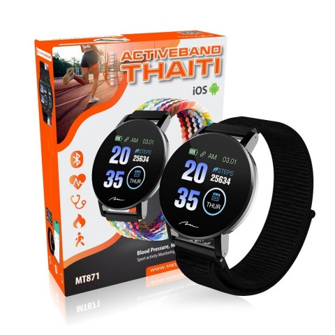 MEDIA-TECH SMARTBAND THAITI, MONITORING CIŚNIENIA KRWI, PULSU ORAZ INNYCH PARAMETRÓW, DWA PASKI NYLONOWE W ZESTAWIE MT871 (WYPRZ