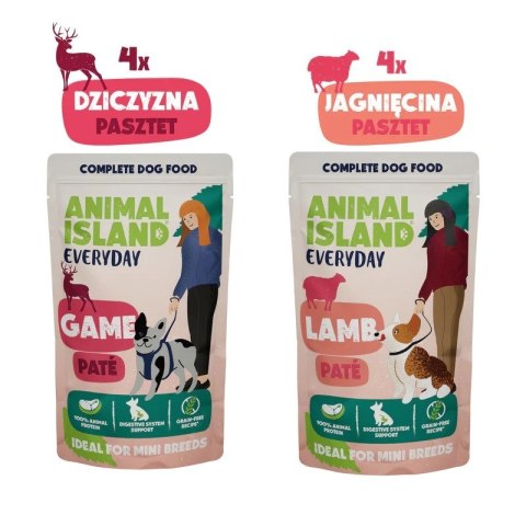 ANIMAL ISLAND Everyday pasztet, saszetka pies 8 szt; 150g x 4 szt dziczyzna, 150g x 4 szt jagnięcina ANIMAL ISLAND Everyday pasztet, saszetka pies 8 szt; 150g x 4 szt dziczyzna, 150g x 4 szt jagnięcina