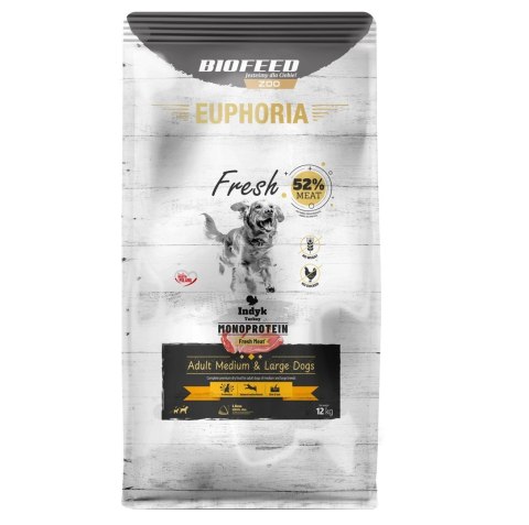 BIOFEED Euphoria Fresh Meat Adult Medium & Large Indyk Monoprotein 12kg BIOFEED Euphoria Fresh Meat Adult Medium & Large Indyk Monoprotein 12kg