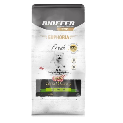 BIOFEED Euphoria Fresh Meat Adult Mini & Small Indyk i Jagnięcina 8kg BIOFEED Euphoria Fresh Meat Adult Mini & Small Indyk i Jagnięcina 8kg