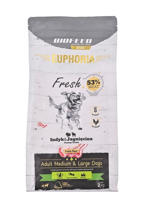 BIOFEED Euphoria Fresh Meat Indyk/Jagnię M/L 2kg BIOFEED Euphoria Fresh Meat Indyk/Jagnię M/L 2kg