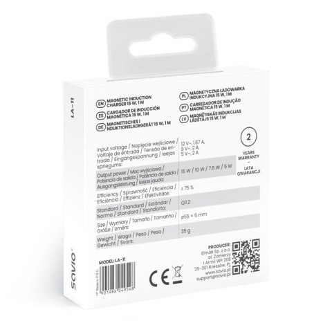 SAVIO ŁADOWARKA INDUKCYJNA 15W 1M LA-11 SAVIO ŁADOWARKA INDUKCYJNA 15W 1M LA-11