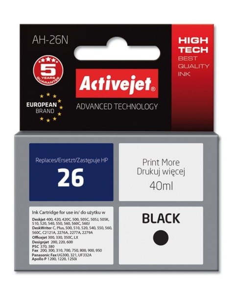 Activejet AH-26N Tusz (zamiennik HP 26 C51626A; Supreme; 40 ml; czarny)