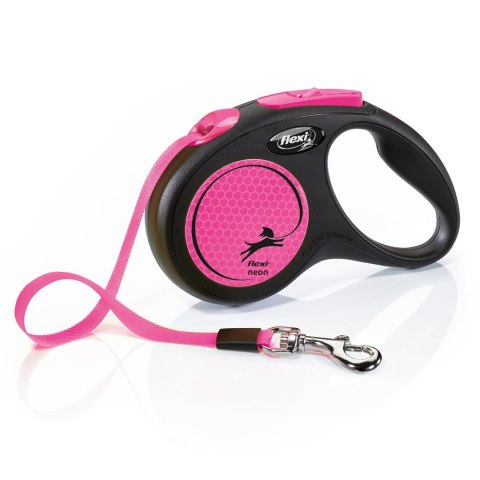 Smycz flexi automatyczna New Neon S taśma 5 m - dla psa do 15 kg, kolor różowy Smycz flexi automatyczna New Neon S taśma 5 m - dla psa do 15 kg, kolor różowy