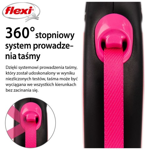 Smycz flexi automatyczna New Neon S taśma 5 m - dla psa do 15 kg, kolor różowy Smycz flexi automatyczna New Neon S taśma 5 m - dla psa do 15 kg, kolor różowy