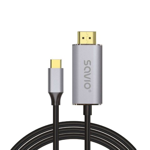 SAVIO KABEL USB-C DO HDMI 2.0B, 2M, SREBRNO-CZARNY SAVIO KABEL USB-C DO HDMI 2.0B, 2M, SREBRNO-CZARNY
