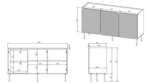 Komoda 3D2SZ ONDA 150x45x85 czarny