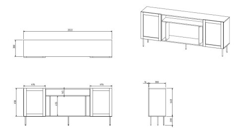 Komoda JUTA EF + kominek elektryczny 202x39,5x85 czarny + linol calabria