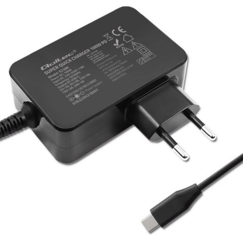 QOLTEC ŁADOWARKA GAN POWER PRO | 1XUSB-C | 100W | 5-20V | 3-5A | CZARNA