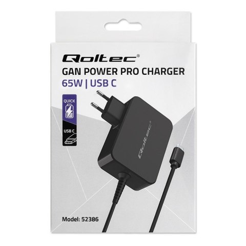 QOLTEC ŁADOWARKA GAN POWER PRO | 1XUSB-C | 65W | 5-20V | 3-3.25A | CZARNA