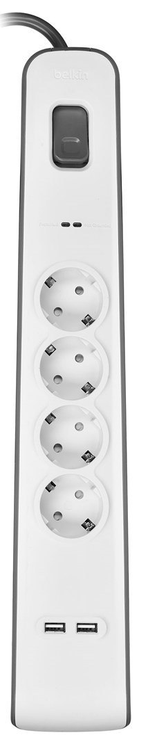 Listwa zasilająca Belkin Power Surge 4-PORT + 2xUSB-A 2m Grey/White Schuko