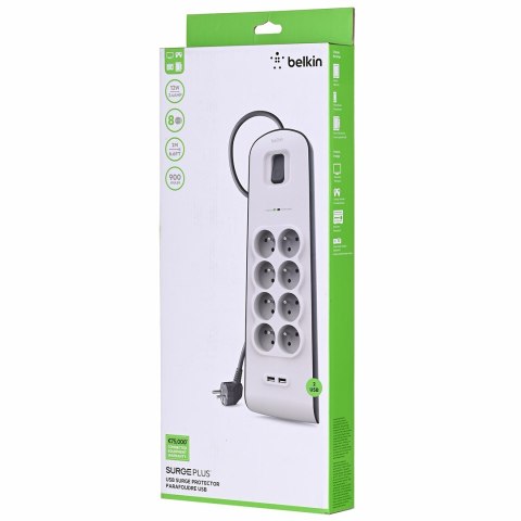 Listwa zasilająca Belkin Power Surge 8-PORT + 2xUSB-A 18W 900J 2m Grey/White