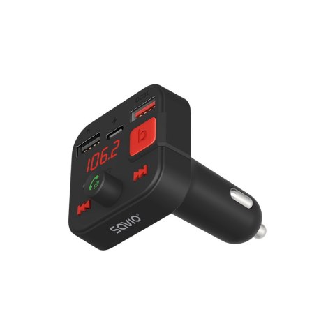 SAVIO TR-15 TRANSMITER FM Z WYŚWIETLACZEM, BLUETOOTH I ŁADOWARKĄ PD USB-C USB-A QUICK CHARGE, BASS BOOST SAVIO TR-15 TRANSMITER FM Z WYŚWIETLACZEM, BLUETOOTH I ŁADOWARKĄ PD USB-C USB-A QUICK CHARGE, BASS BOOST
