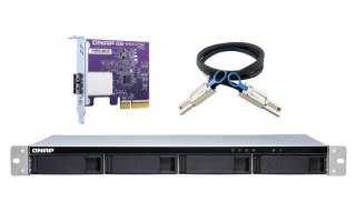 Qnap TL-R400S Expansion unit, 1U rackmount, 4x 2.5/3.5" SATA, with a QXP-400eS-A1164 PCIe SATA host card and 1 SFF-8088 to SFF-8