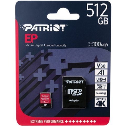 Karta pamięci z adapterem Patriot Memory EP Pro PEF512GEP31MCX (512GB; Class 10, Class A1, Class U3, V30; Adapter, Karta pamięci