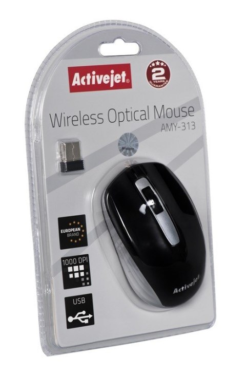 Activejet Mysz bezprzewodowa AMY-313 USB (optyczna; 1200 DPI; czarna)