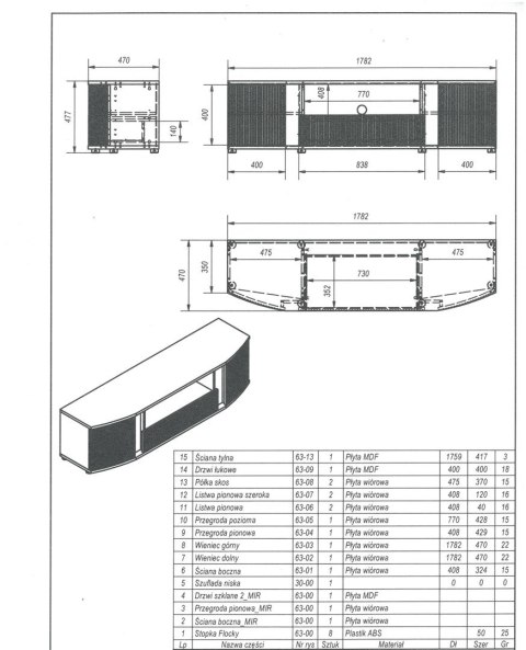 Szafka RTV MICHELLE 178x35-47xH48 czarny/dąb viking