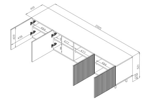 Szafka RTV PAFOS 200x40x52 czarny mat