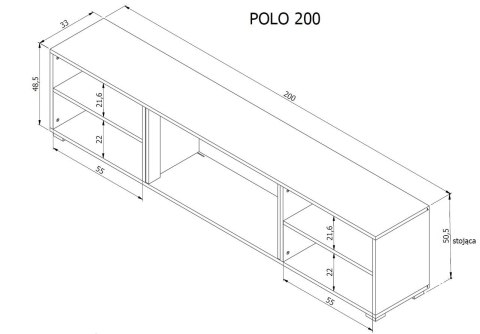 Szafka RTV POLO 180x33x39 biały + kominek biały