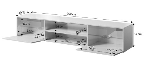 Szafka RTV SLIDE 200K 200x40xH37 cała w białym połysku